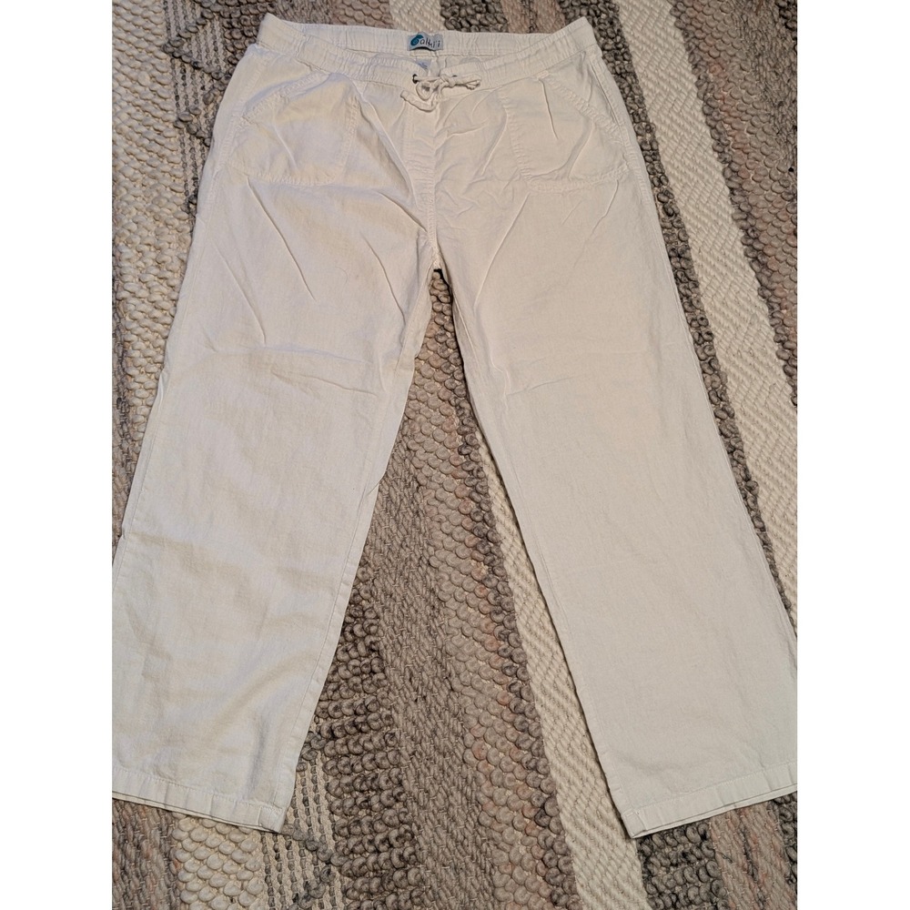 Alki'i White Linen Blend Wide Leg Drawstring Pants XL Summer Beach casual